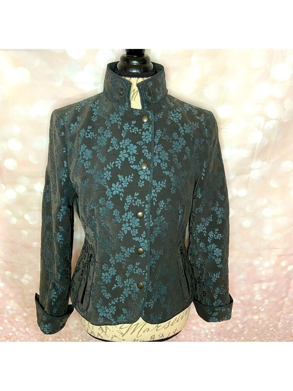 AKRIS PUNTO Floral Jacquard Snap Front 
Jacket Blazer Size 10